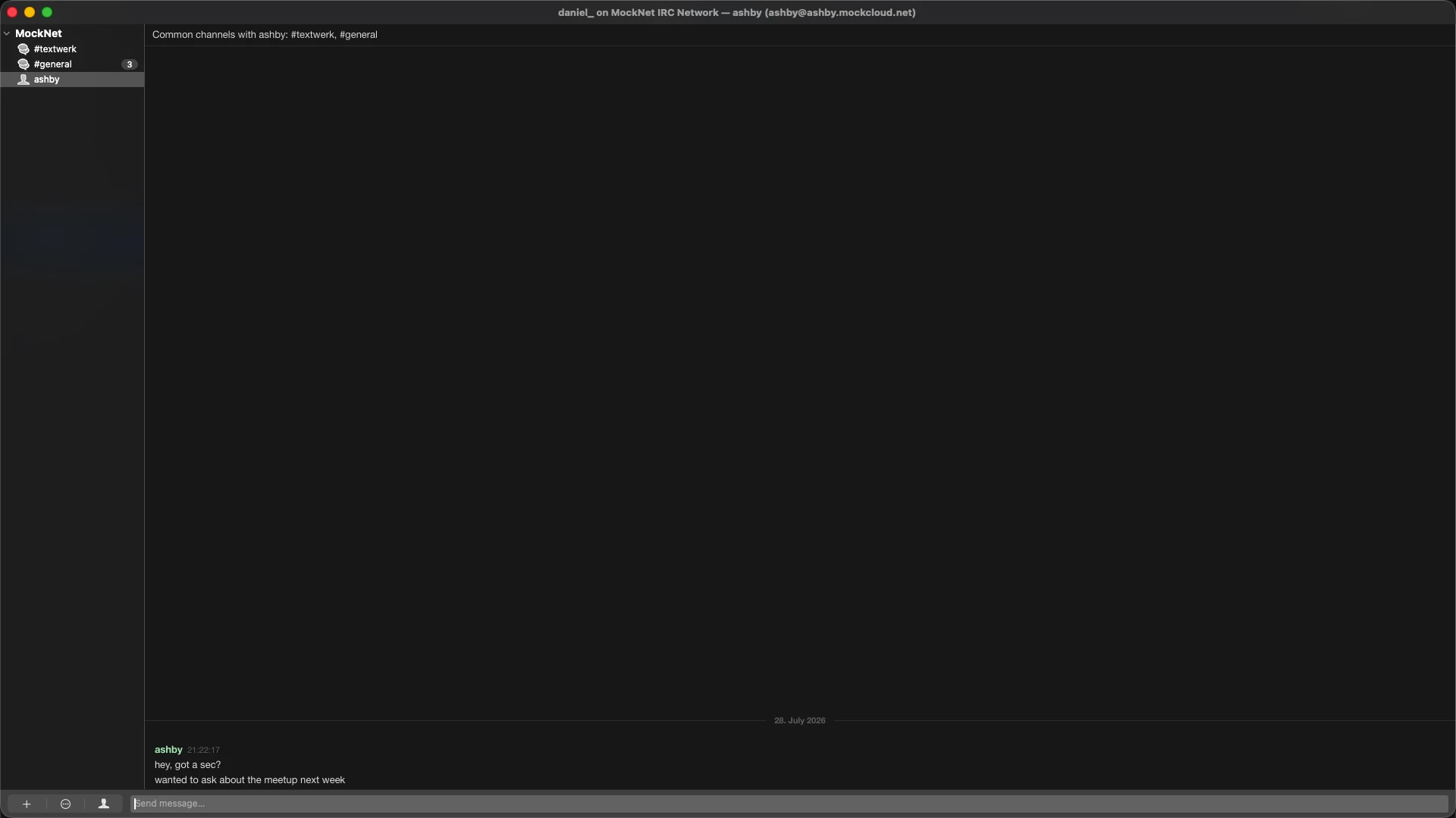 A direct message, with an info bar noting shared channels with the other person