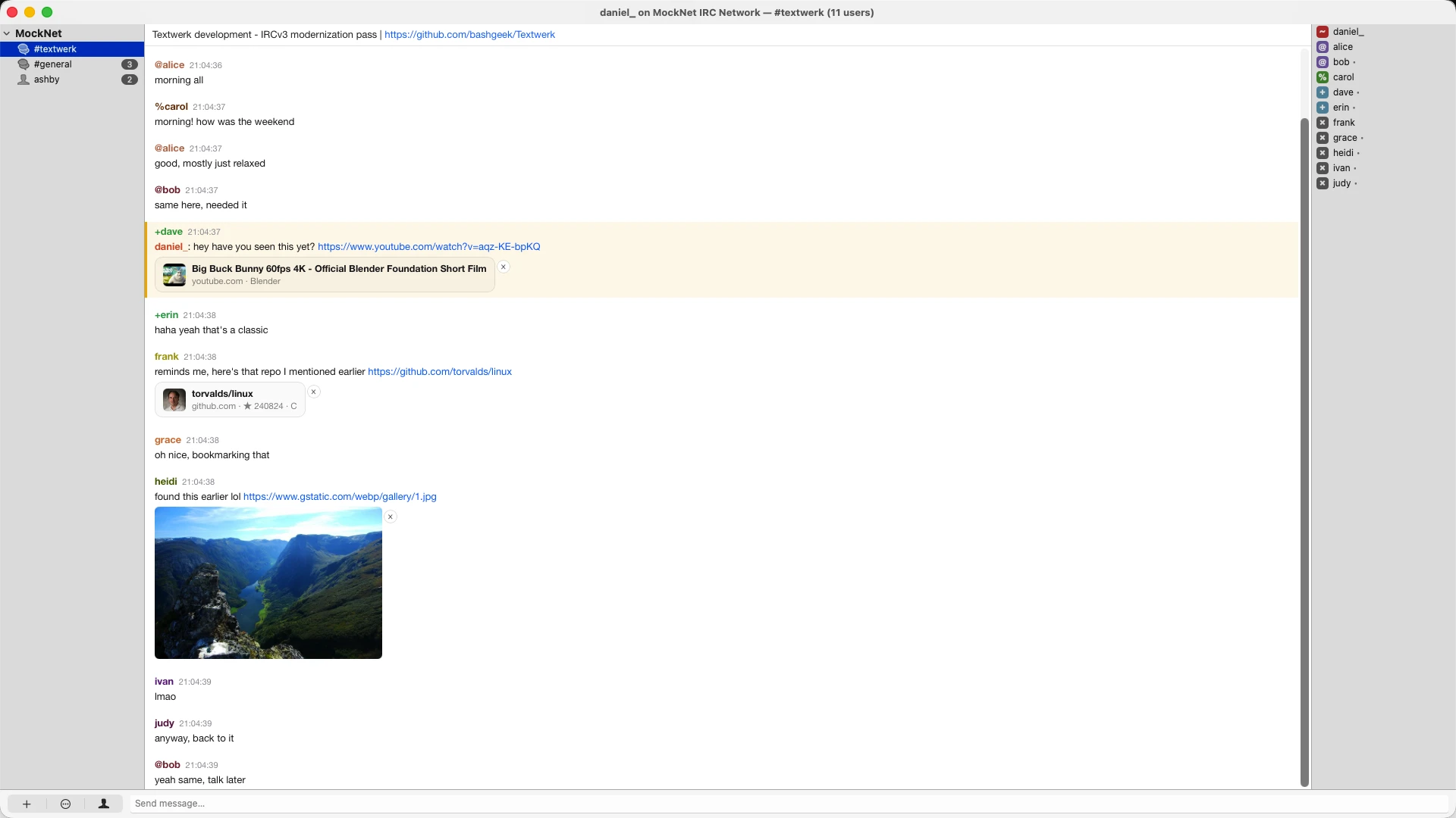 Textwerk running on macOS, showing the #textwerk channel
